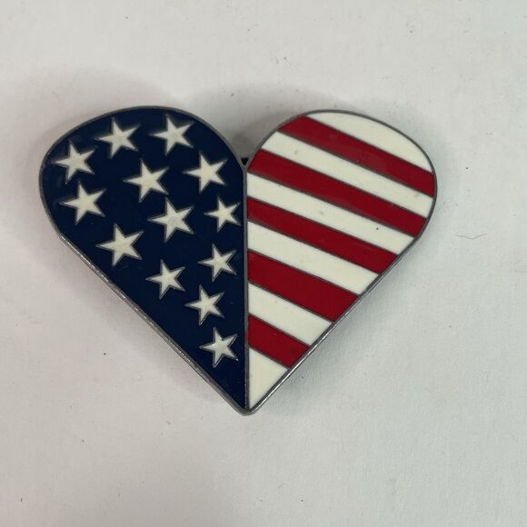 Vintage American Stars and Stripes Flag Heart Belt Buckle Colorful USA Enamel - Picture 1 of 4